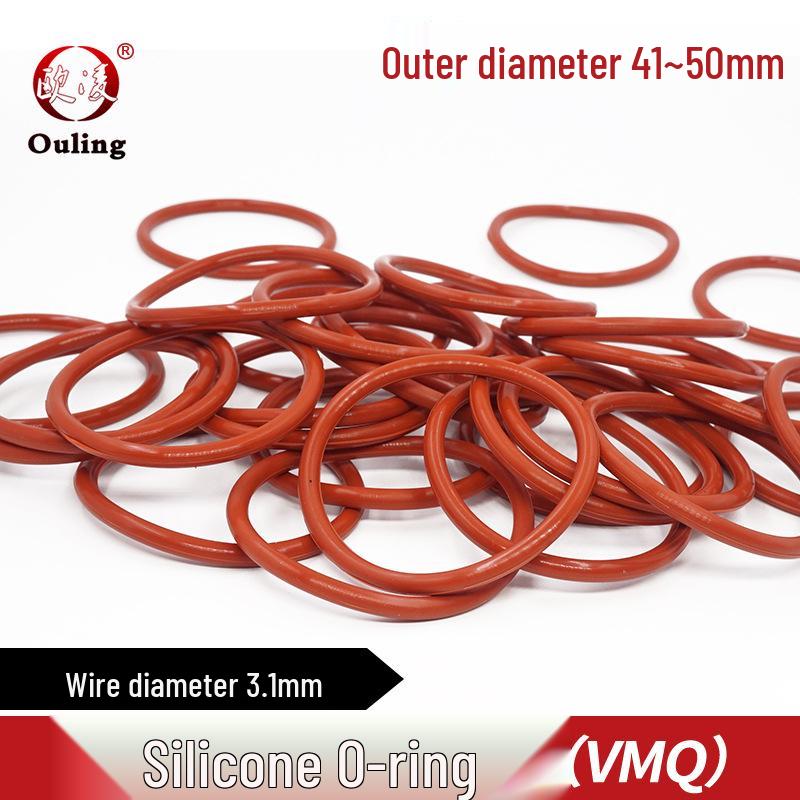 Red Silicone O-ring Seal, OD 41-50mm, 3.1mm Cross-section, Eco-friendly Waterproof Ring 41mm Outer Diameter (5 pcs) Red Silicone O-ring
