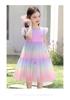 Irregular Gradient Mesh Princess Skirt: Sweet Summer Children's Little Flying Sleeve Dress for Girls, Thin Edition