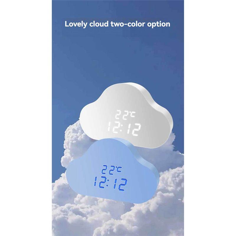 M-Modern-Alarm Clock Cloud Clock Bedside Snooze Small Alarm Clock Student Calendar Luminous LED Voice Digital USB Home Clock A