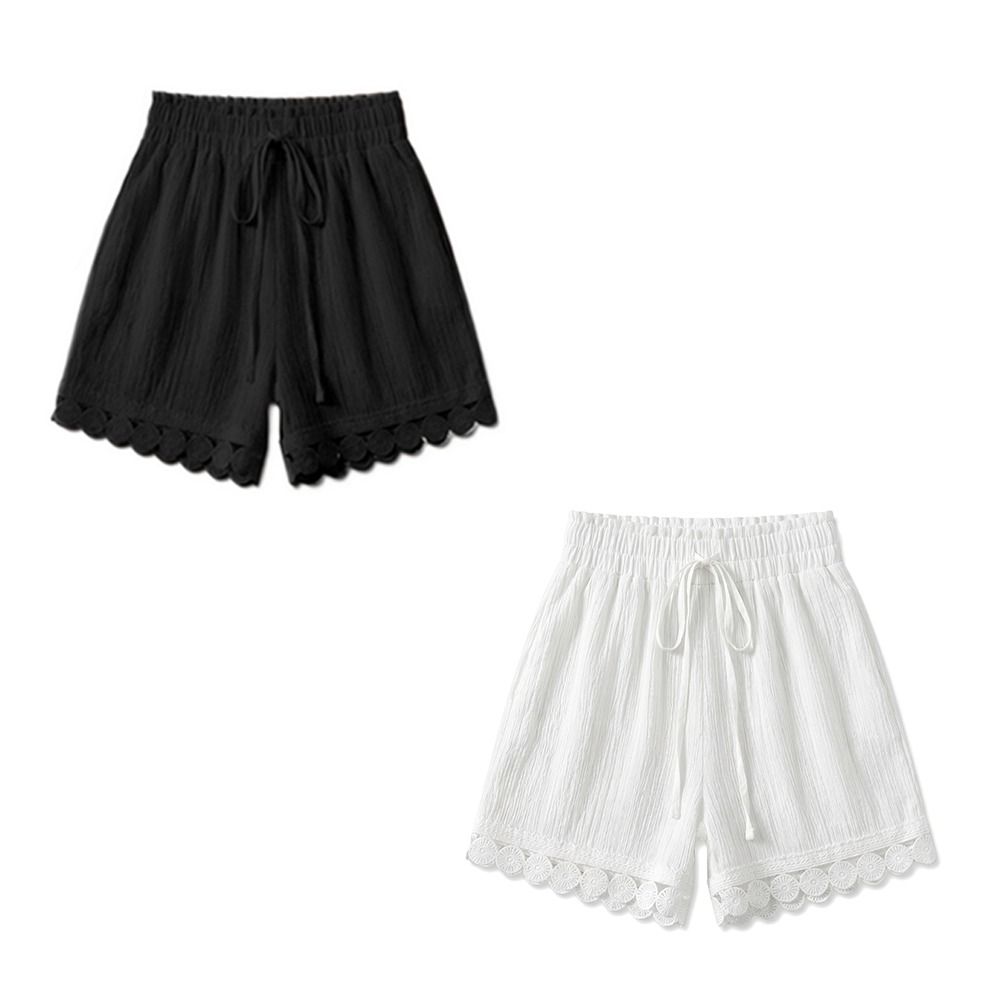 High Waist Beach-Style Shorts Thin Women's Shorts Vintage Lace-Trimmed Shorts Resort Wear