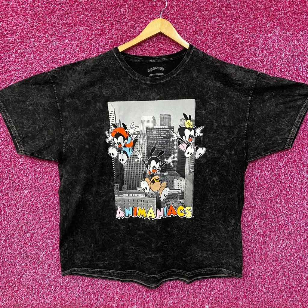 Animaniacs Cartoon City Graphic Mineral Wash 100% Cotton T-shirt Mens Tees Top