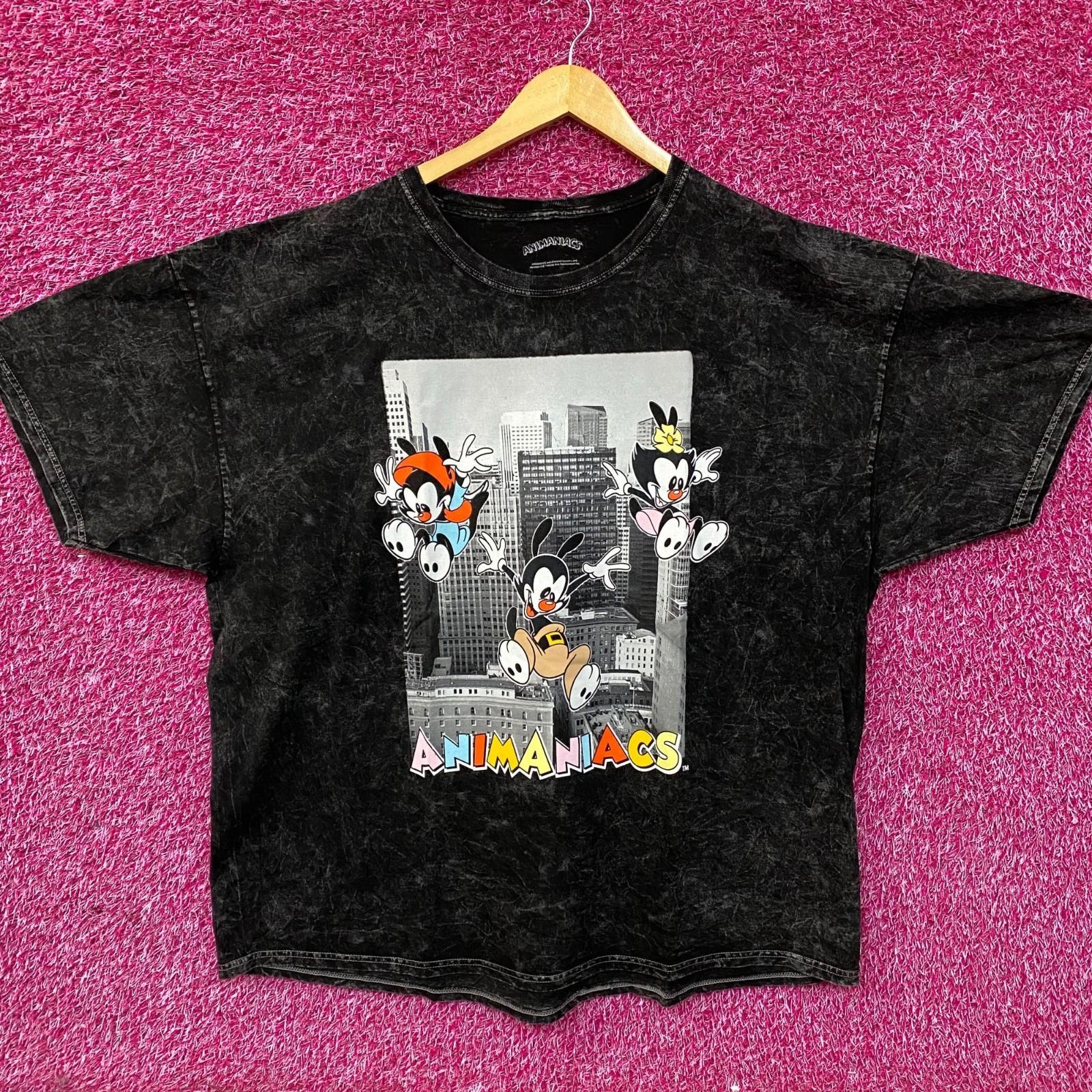 Animaniacs Cartoon City Graphic Mineral Wash 100% Cotton T-shirt Mens Tees Top 4XL