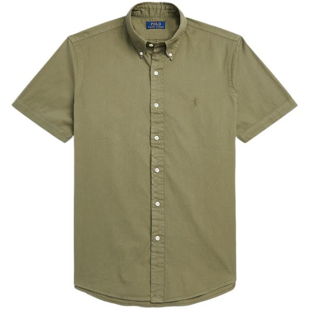 Polo Ralph Lauren SS22 Solid Color Polo Collar Single-Breasted Short Sleeve Shirt Men Shirts Military-Green MNPOWOV1N820492-300