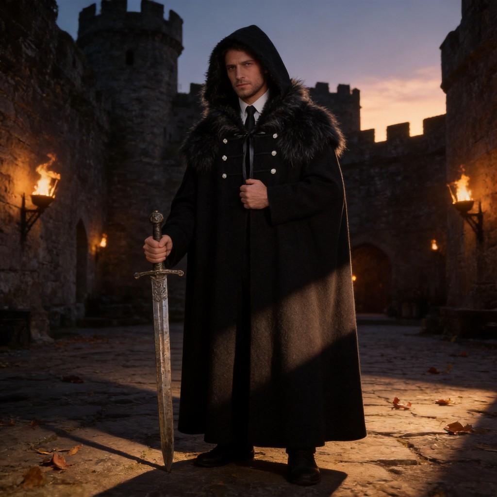 Medieval King Warrior Cloak With Wool Collar For Halloween Costume Party