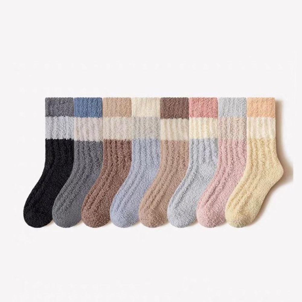 3Pairs Thickened Floor Plush Socks Winter Mid Tube Socks Women Coral Fleece Socks  Winter