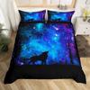 Boys Wolf Duvet Cover Set Queen Size, Boho Wolf Wildlife Animal Bedding Set Men Galaxy Dream Catcher Moon Polyester Quilt Cover
