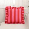 Striped Square Pillow Cover with Ruffled Edge Decorative Print for Living Room Sofa Home Decor Cushion Case 18x18 Inch