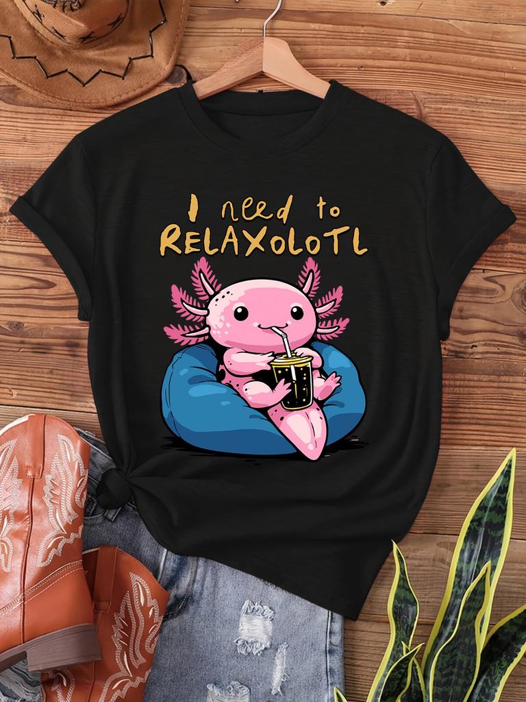 Axolotl Relaxing Print Tshirt Short Sleeve Crew Neck Casual Top For Summer Cartoon Humorous Animals Unisex Unisex Tshirts