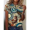 Summer Round Neck 3D Flower Print Top Fashionable Casual Short Sleeved Women's T-shirts