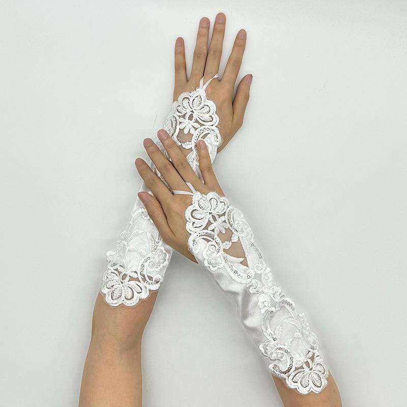 Wedding Etiquette Hook Finger Embroidery Gloves White Arm Covering Bridal Gloves Etiquette Dress Gloves