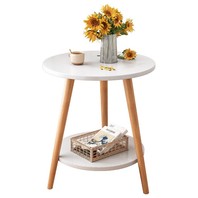 Compact Movable Side Table for Bedroom or Living Room with Storage Rack