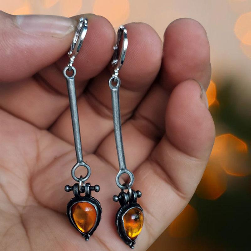 2022 Neue Vintage Orange Blaue Stein Statement Anhänger Ohrringe Damen Party Verlobung Personalisierter Schmuck