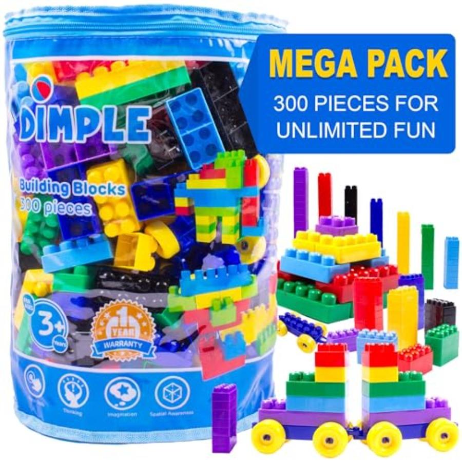 Large Stackable MultiColored Interlocking Building Blocks for Toddlers and Aged 3+ Safe NonToxic Plastic Toys with Bright Color