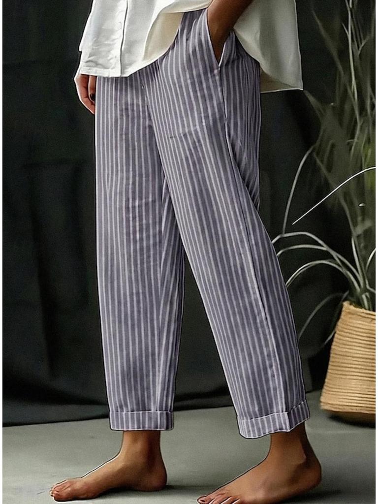 Women's Striped Summer Fashion Versatile Long Pants - Comfortable Casual Homewear