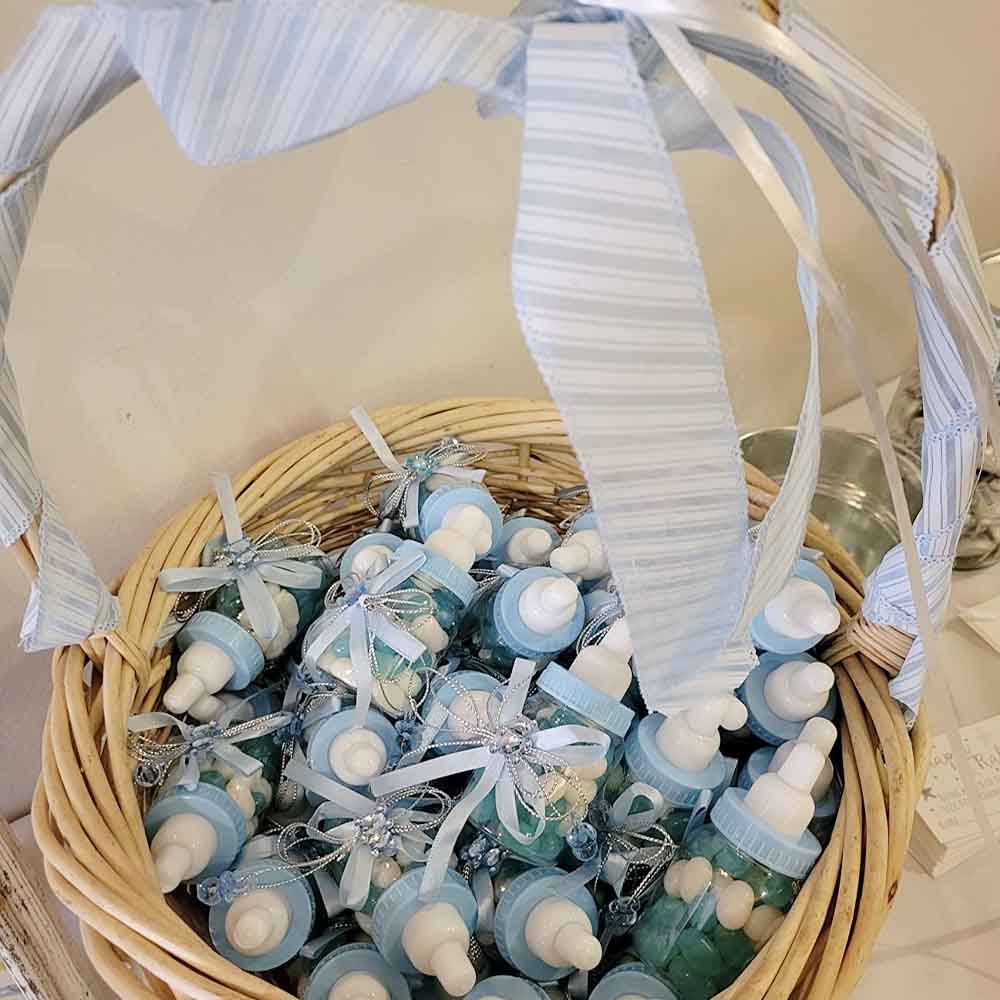 6pcs Mini Baby Bottles with Ribbon and Bear Baby Shower Party Candy Box Kids Boys Girls Birthday Party Gift Box Gender Reveal