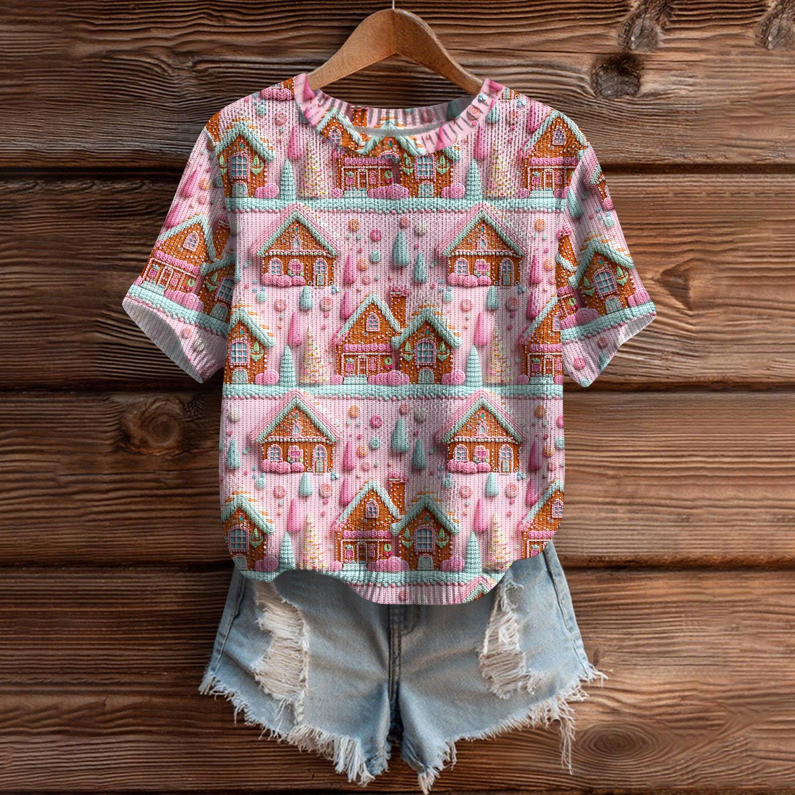 

Женский милый свитер вязаный модный повседневный с круглым вырезом и короткими рукавами уютный топ с принтом L