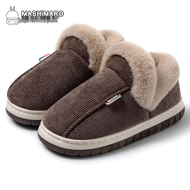 Women's Rogue Rabbit Furry Velvet Wrap-Heel Cotton Slippers - Thick-Soled Cozy Indoor Wear for Autumn and Winter.