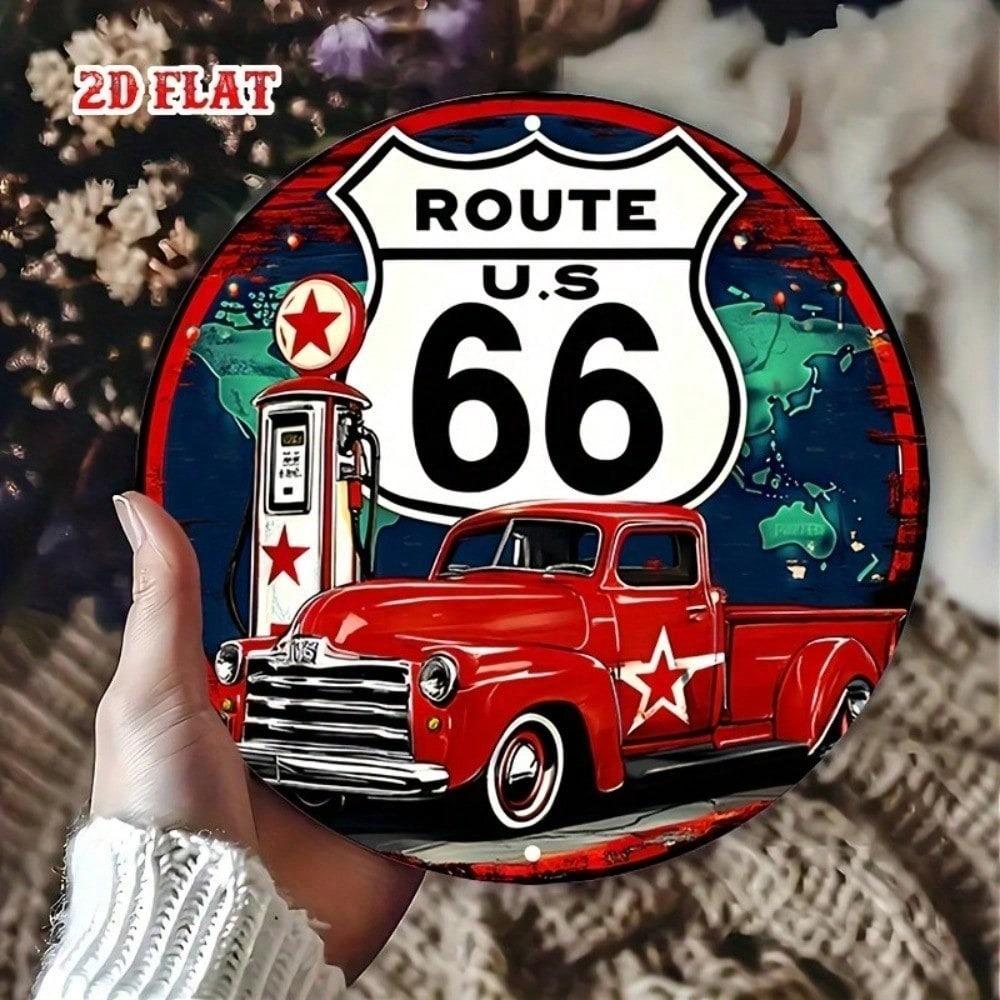 Vintage Classic Car Metal Tin Sign, 2D Flat Aluminum Wall Decor, Retro Garage Man Cave Round License Plate