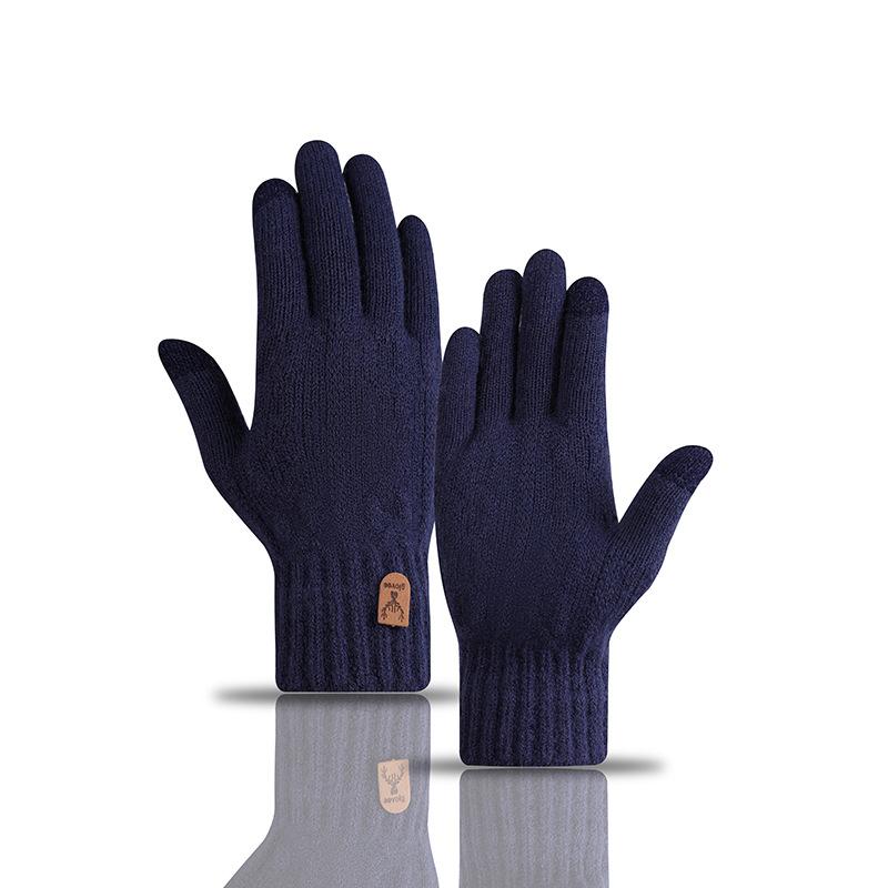 Winter Warm Gloves Touch Screen with Thick Velvet Knitted Cycling Cold Resistant Men's Gloves Five Finger Woolen Gloves