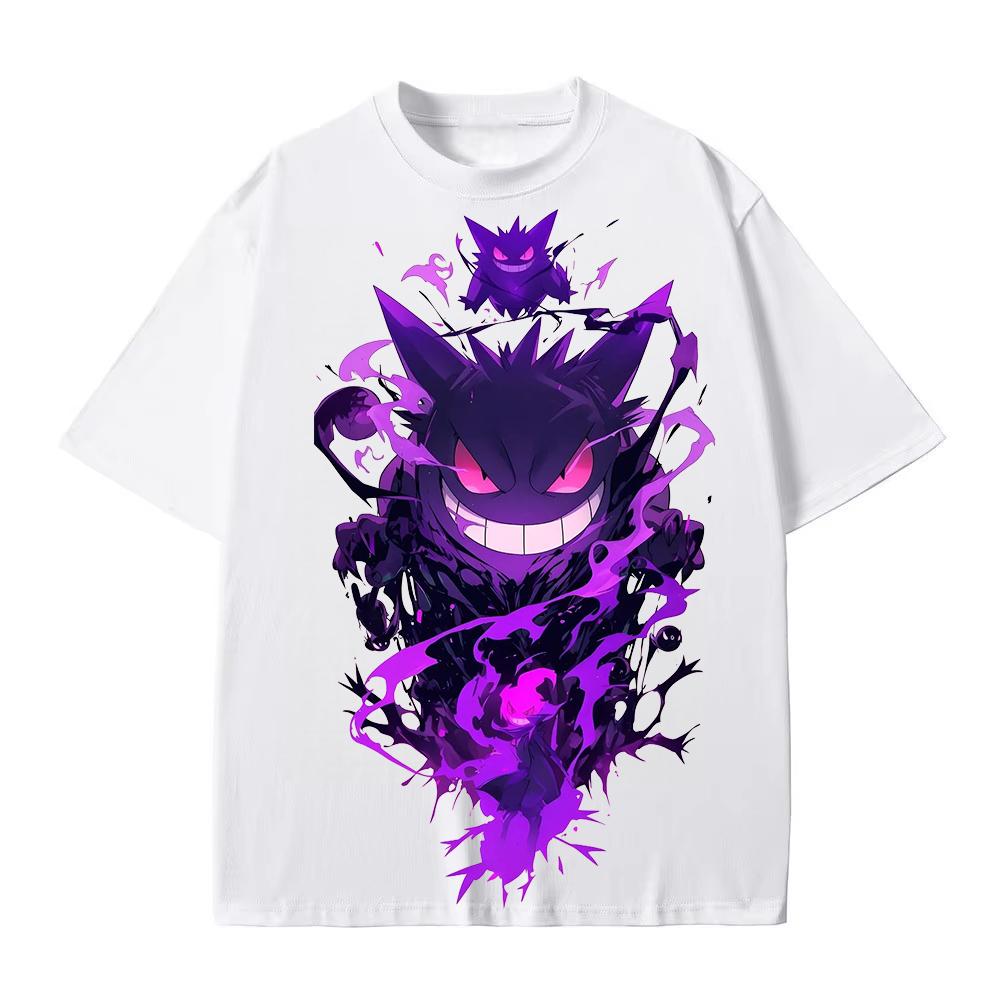 MINISO Cartoon Gengar Printed T - Shirt Summer New Unisex Y2K Harajuku Style Loose & Casual Short Sleeved Top Cotton