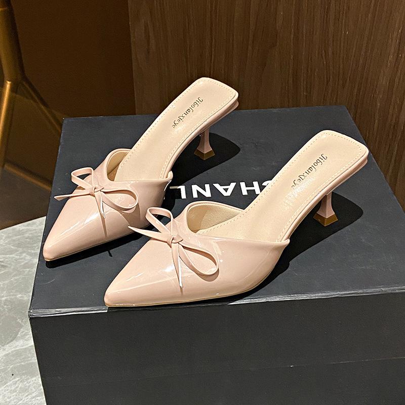 

2025 Chinese New Year temperament versatile women s shoes pointed head shallow mouth stiletto high heel bag head drag outer wear fashion sandals 40 розовый