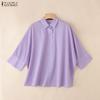 ZANZEA Women Casual Loose Lapel Collar 3/4 Batwing Sleeve Buttons Up Blouse