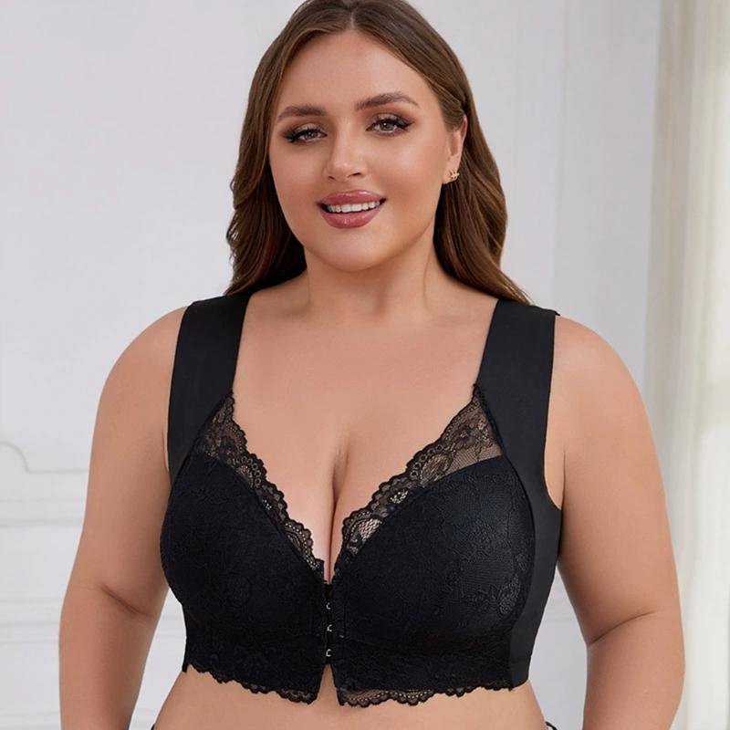 

Женский кружевной бюстгальтер с широкими бретелями большого размера, бюстгальтер с застежкой спереди, собирающий бюстгальтер 4XL