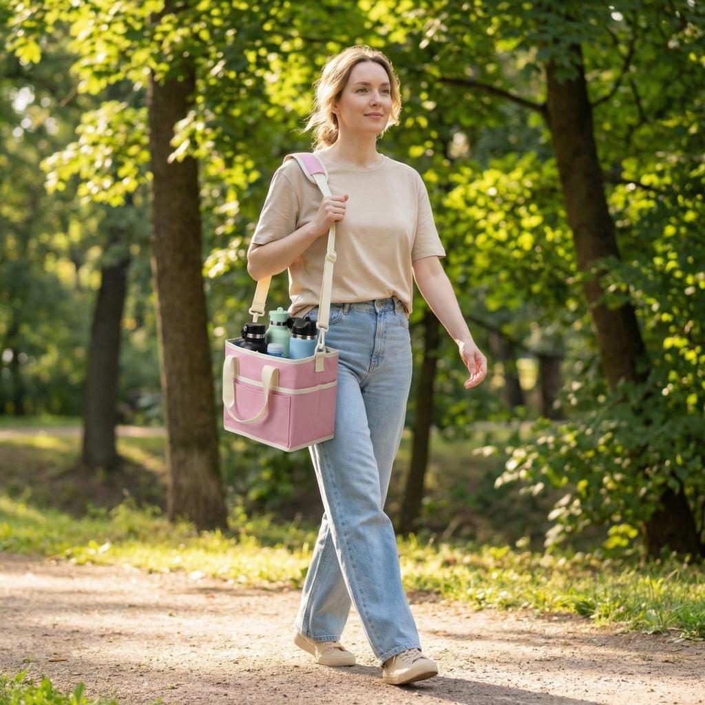 4 Wasserflaschenhalter mit Tragegurt | Familien-Trinktasche mit 4 Fächern, Mehrfach-Becherhalter-Caddy | Verstellbar, passt für große und kleine Getränke