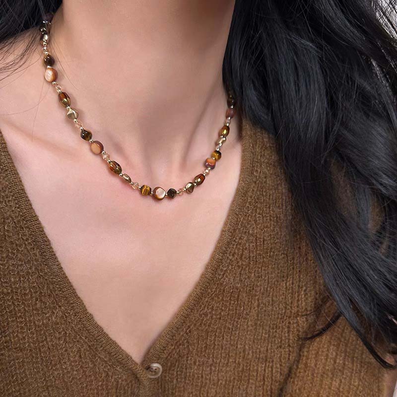 Vintage Brun Naturlig Tigerøye Stein Choker Halskjede For Kvinner Nytt Trendy Håndlaget Perlekjede Halskjede Smykker Gave