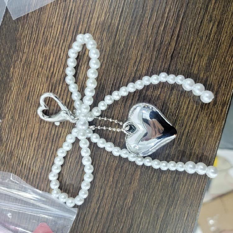 Fashionable Butterfly Ribbon Keychain Heart Pendant Imitation Pearls Key Chain