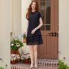 Elegantes Damen-A-Linien-Midikleid aus 3D-Blumen-Pailletten-Netz