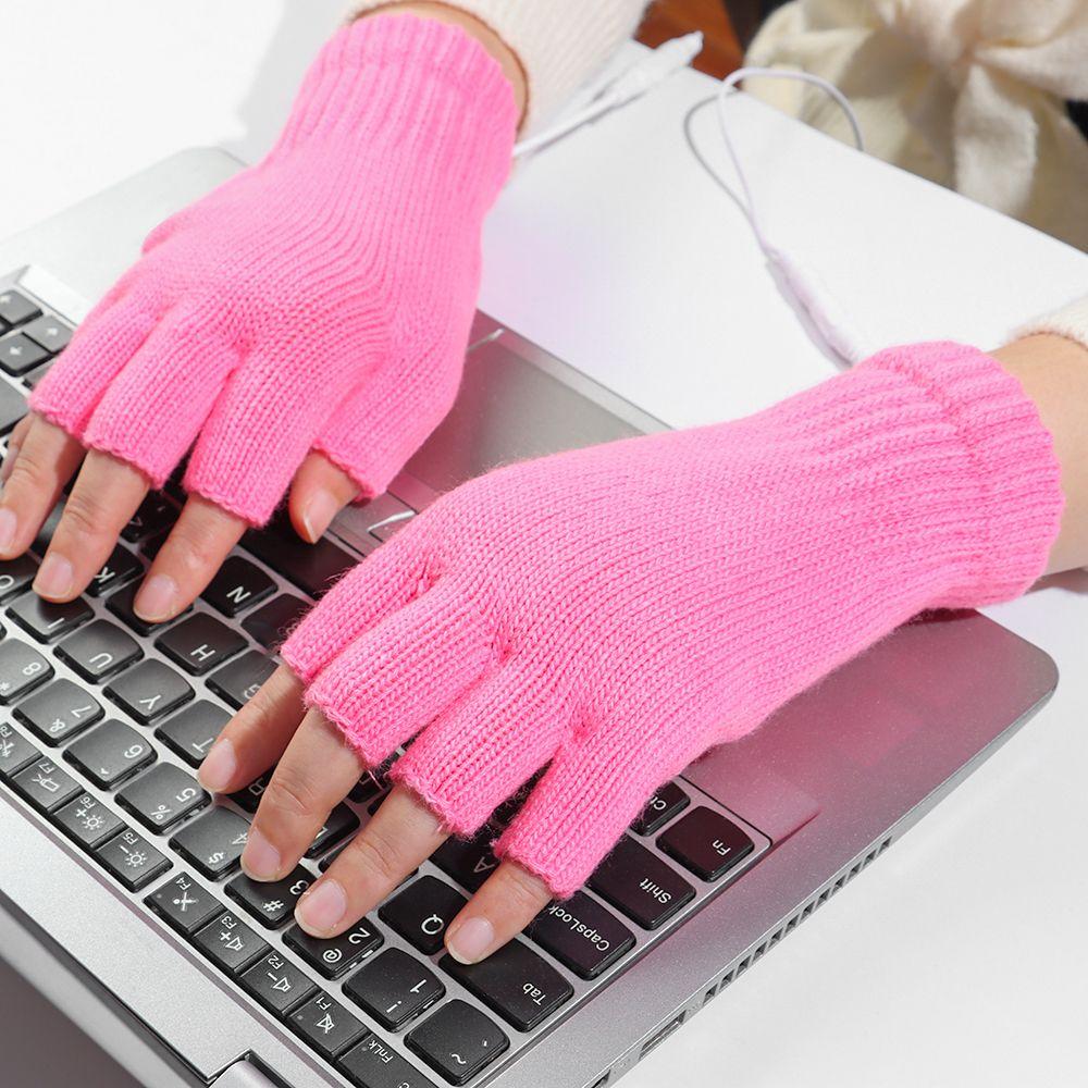 USB Pure Color Knitted Mitten Full&Half Finger Gloves Heated Gloves Electric Heating Gloves