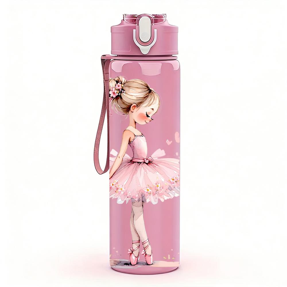 1PZ Tutù Rosa Morbido Silhouette Ballerina 750ml Bottiglia d'Acqua in Plastica Colorata Tappo Flip-Top a Cannuccia Anti-perdita Per Sport Ufficio Uso Domestico