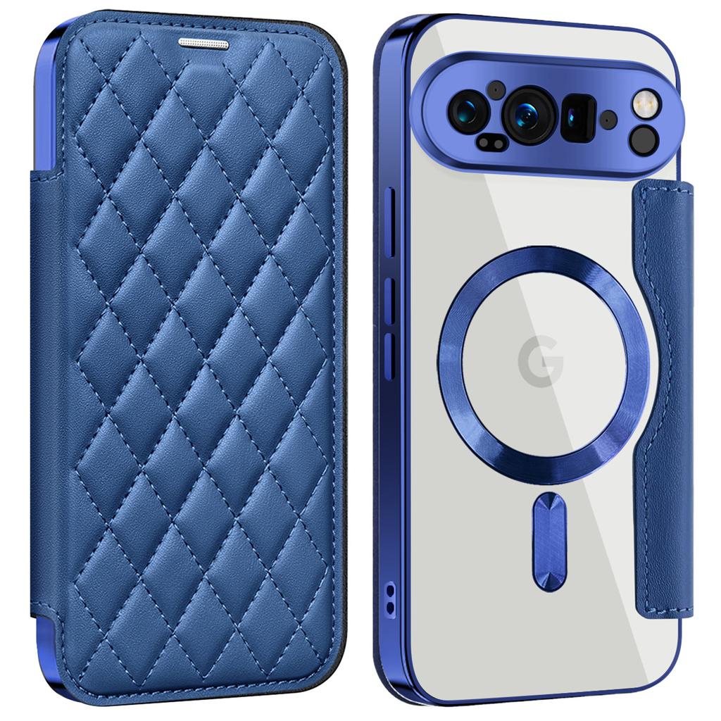 For Google Pixel 9 Pro XL Magnetic Case Rhombus PU Leather Phone Cover