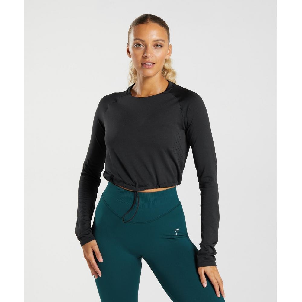 

Gymshark Sweat бесшовный укороченный топ с длинными рукавами, черный B3a6h Bbbb XS