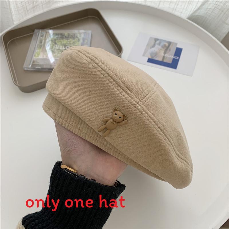 

Bear Beret Hat For Women Autumn Winter Warmth Soft Polyester Fashion Accessory бежевий
