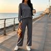 Women's Color Knit Loungewear Set Casual Relaxed Two-Piece Outfit