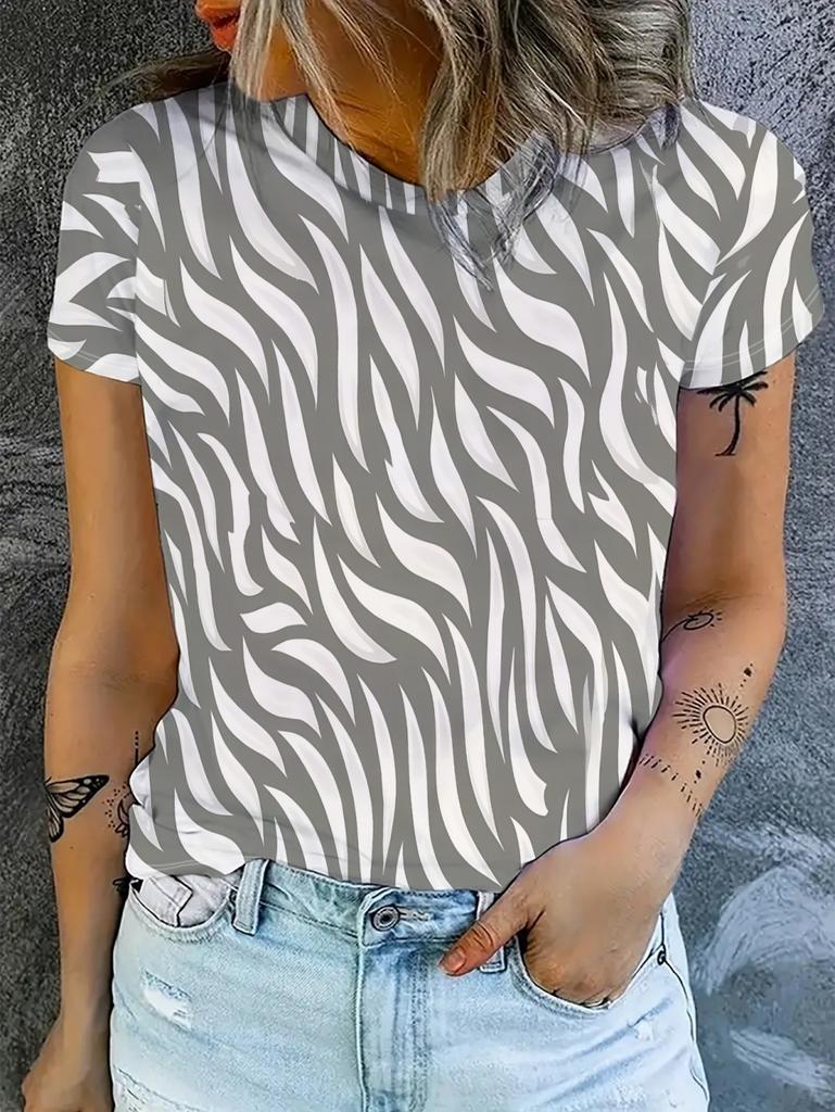 Vintage Summer Women's 3D Wave Printed T-Shirt Graphics Tees Fashion Short Sleeves Tops Round Neck T-Shirts Y2k Woman Clothing