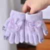 New gloves flower bow full-finger gloves autumn and winter girl finger cute warm thickened cold-proof granular velvet
