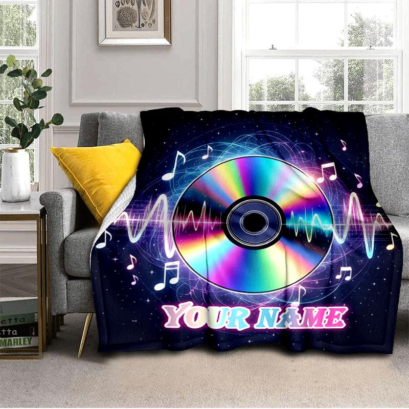 1PC Custom Name Music Waves Flannel Blanket Versatile,all-season Throw Suitable for the Living Room,bedroom,camping,travel,and Gift