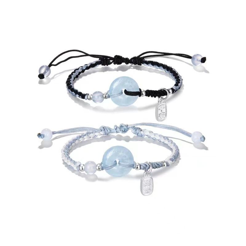 

Свежий Аквамарин Браслет с Пряжкой Безопасности Открытка с Благословением Новый Китайский Плетеный Регулируемый Для Пары Подруг Ремешок для Ношения Маленький Подарок BLACK + BLUE