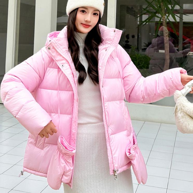Women's large twill craft cotton-padded clothes, hooded waist, gloves, pockets, multi-color mixed batch live broadcast supply