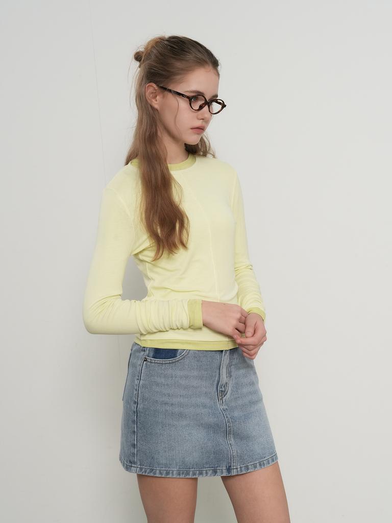 GENERALIDEA Airy Round Neck Pintuck T-Shirt [Lemon] / Gf1Lts505