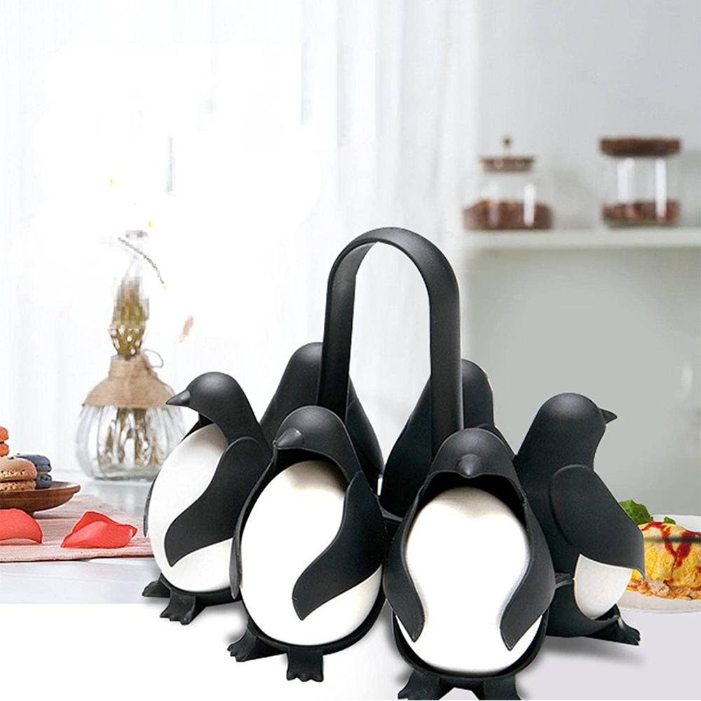 3-in-1 Penguin Egg Holder Holds 6 Eggs for Easy Cooking and Storage, Black