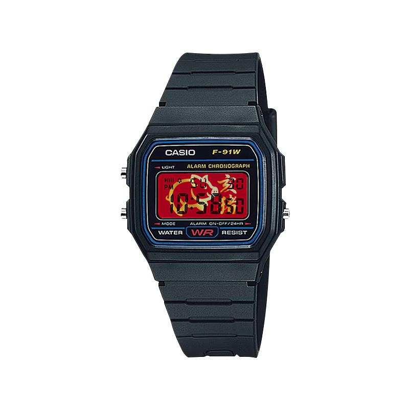 Casio Customized Watch Modified Series Zodiac Electronic Movement Resin Strap Same Style for Men and Women Red Dial F-91W-1
