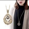 Korean Style Blue Crystal Round Pendant Necklace - Elegant, Versatile, Long Sweater Chain for Women, Perfect for Autumn/Winter