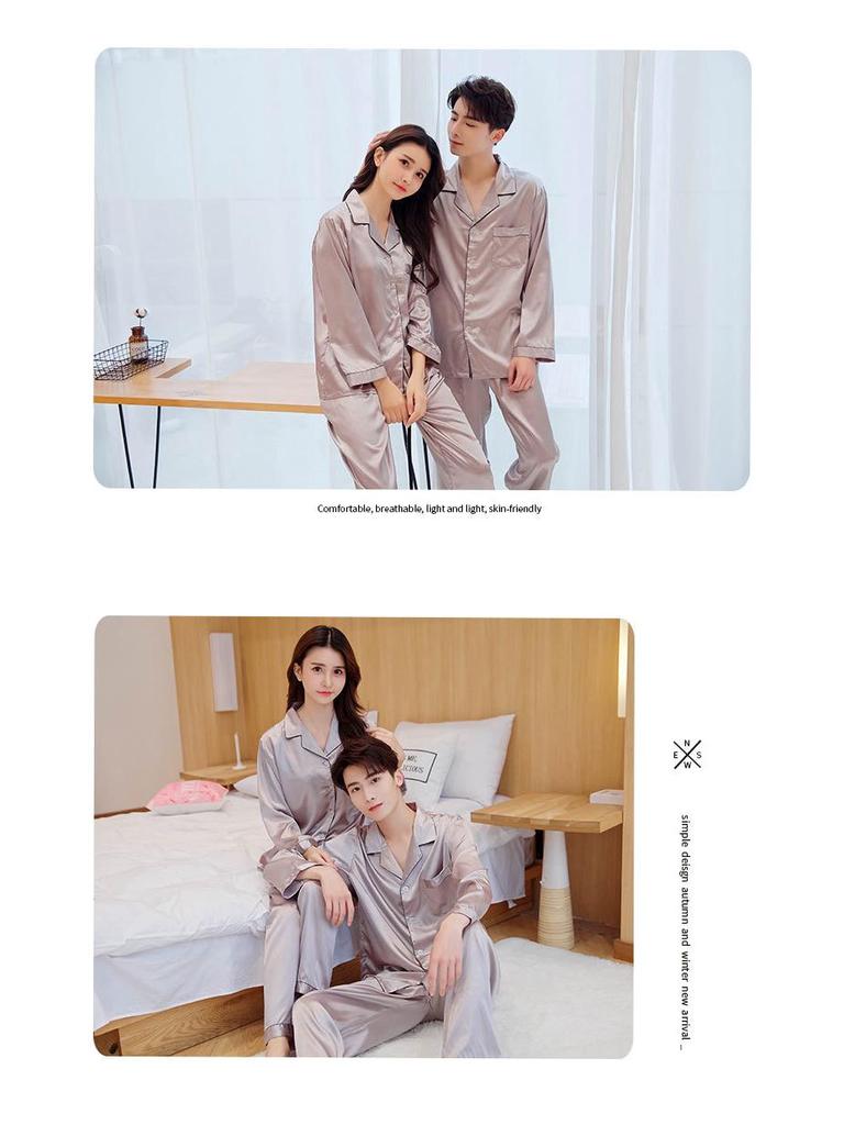 Han Yatong Silk Couple Pajamas Set: Autumn Long Sleeve Cardigan Homewear
