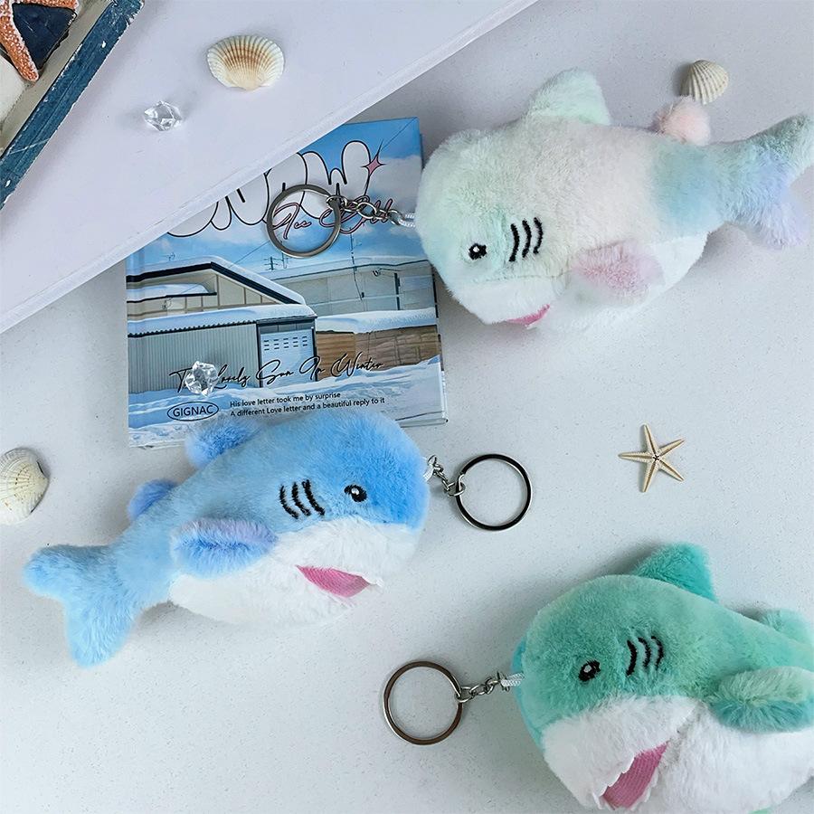 Cute Rainbow Shark Small Pendant Plush Toy Doll Bag Hanging Keychain Doll Doll