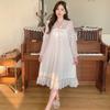 Ling Lei Autumn Solid Color Lace Bow Mesh Court Princess Style Long Nightdress Pajamas Loungewear Women