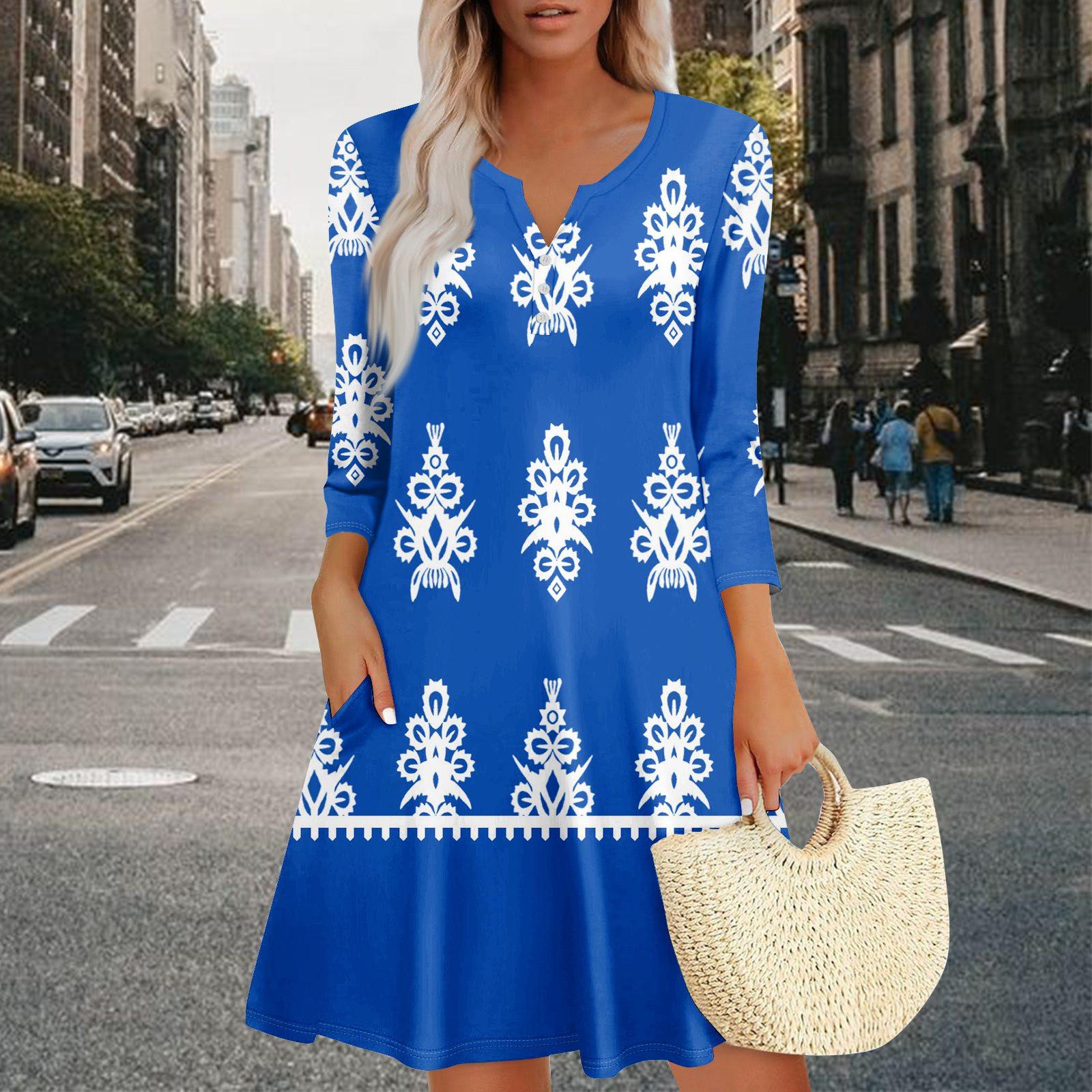 

Женское летнее платье, свободное платье с V-образным вырезом, рукавом три четверти и карманами L